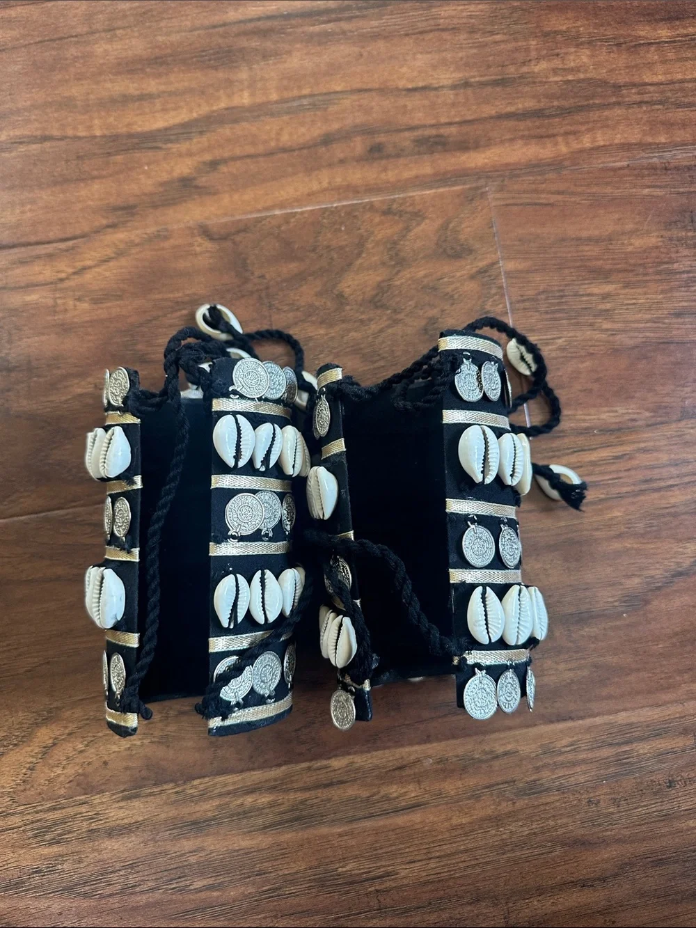 Boho Black Shell and Coin Decorative Wrist Cuffs